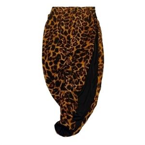 BAO TRANCHI Cascade Wrap Ruched Leopard Print‎ Pencil Skirt